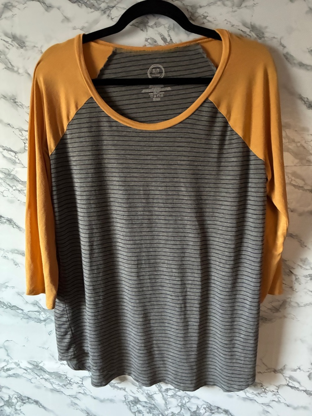 Maurices XLGray Striped Tunic with Mustard Raglan Sleeves